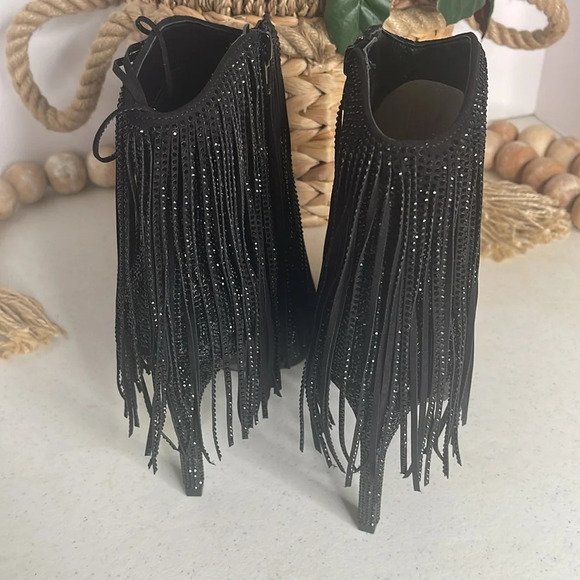 INC Women's Ismeria Fringe Bling Booties, Size 7.5/ Color/ Black Bling - Picture 8 of 12